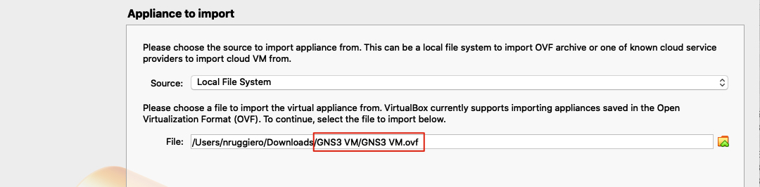 Importing GNS3 VM