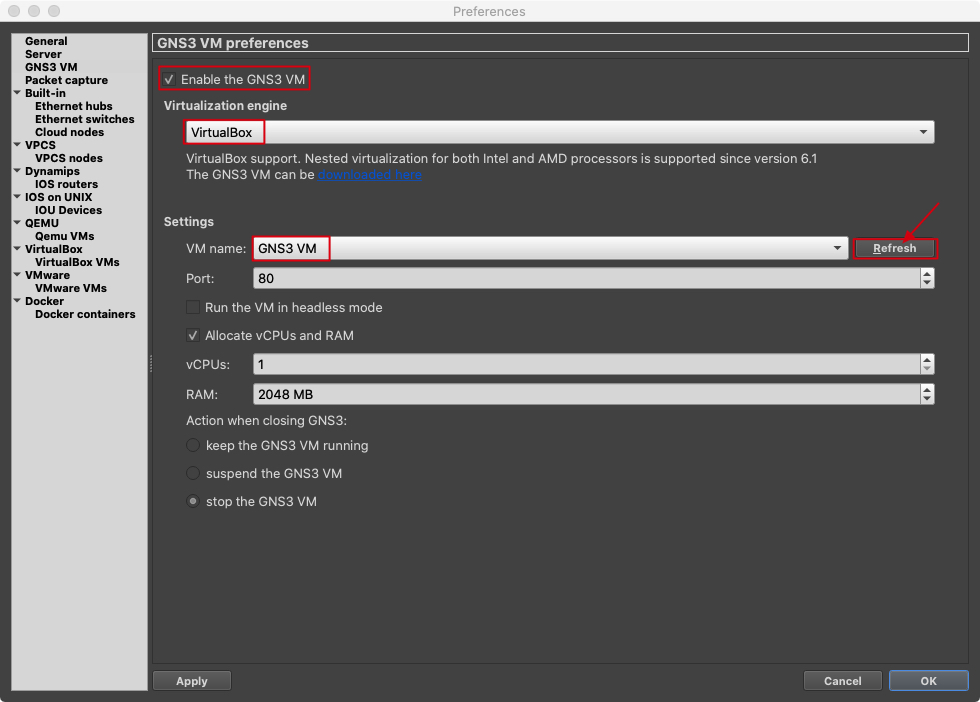 gns3 vm virtualbox setup