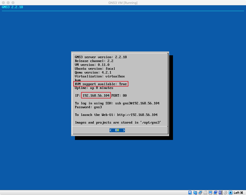 GNS3 VM started